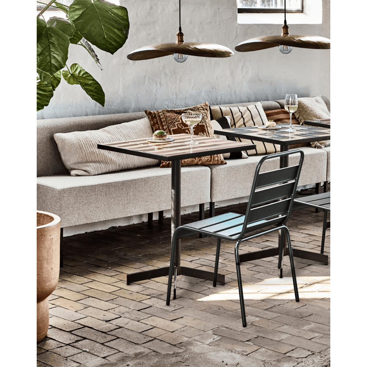 Cafebord, HDStripe - Dusty Rose;Beige - 62x62 cm - Indendørs