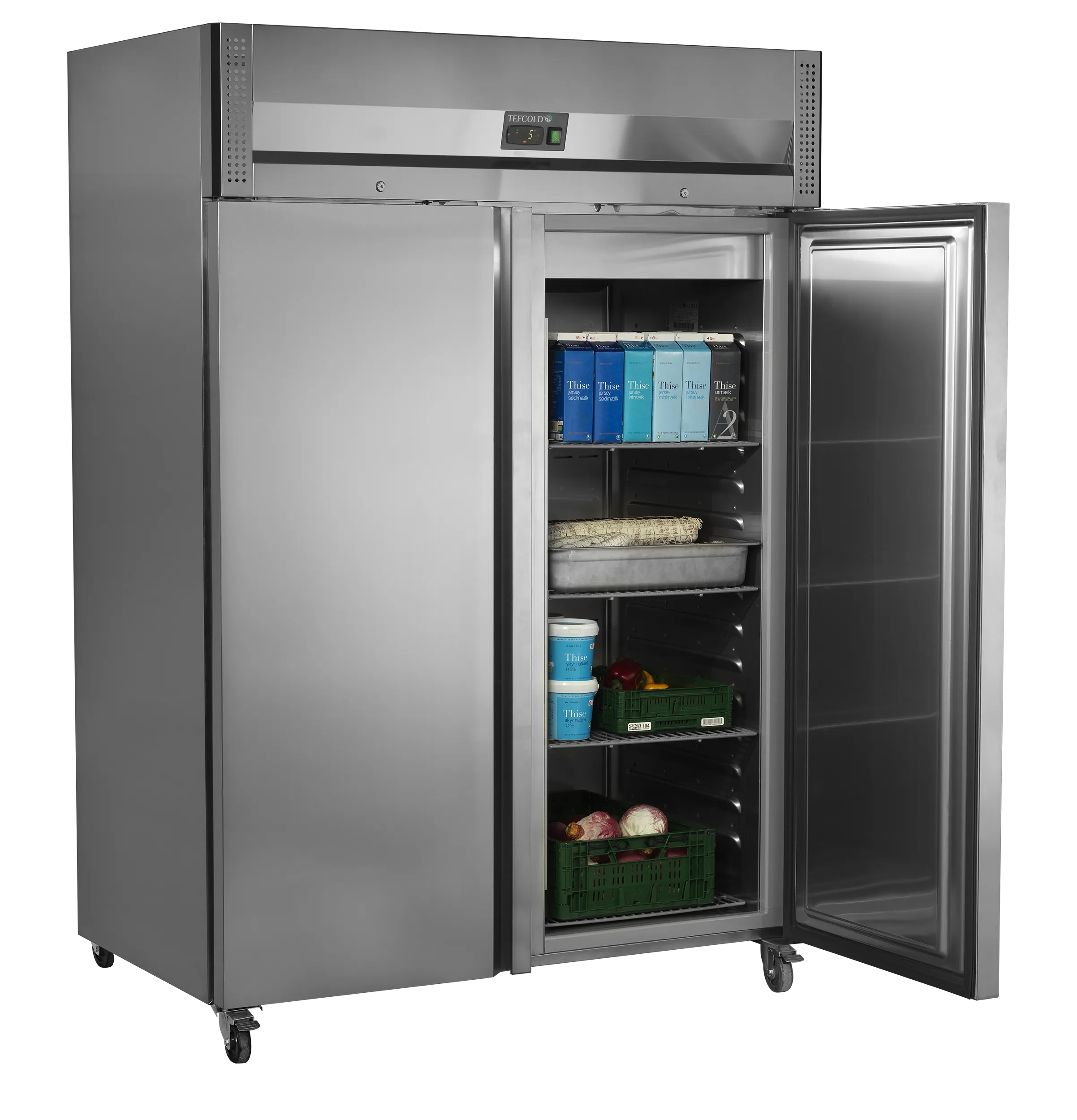 Lagerkøleskab dobbelt - Tefcold RK1420X1 - 47 DB - 1,27 kW/24 timer (GN 2/1)
